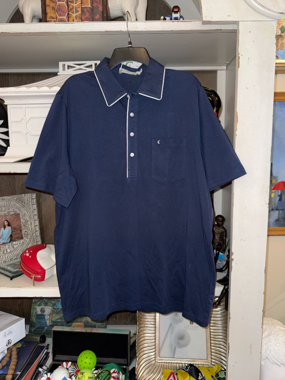 Criquet mens XL blue polo 100% pima cotton white piping trim